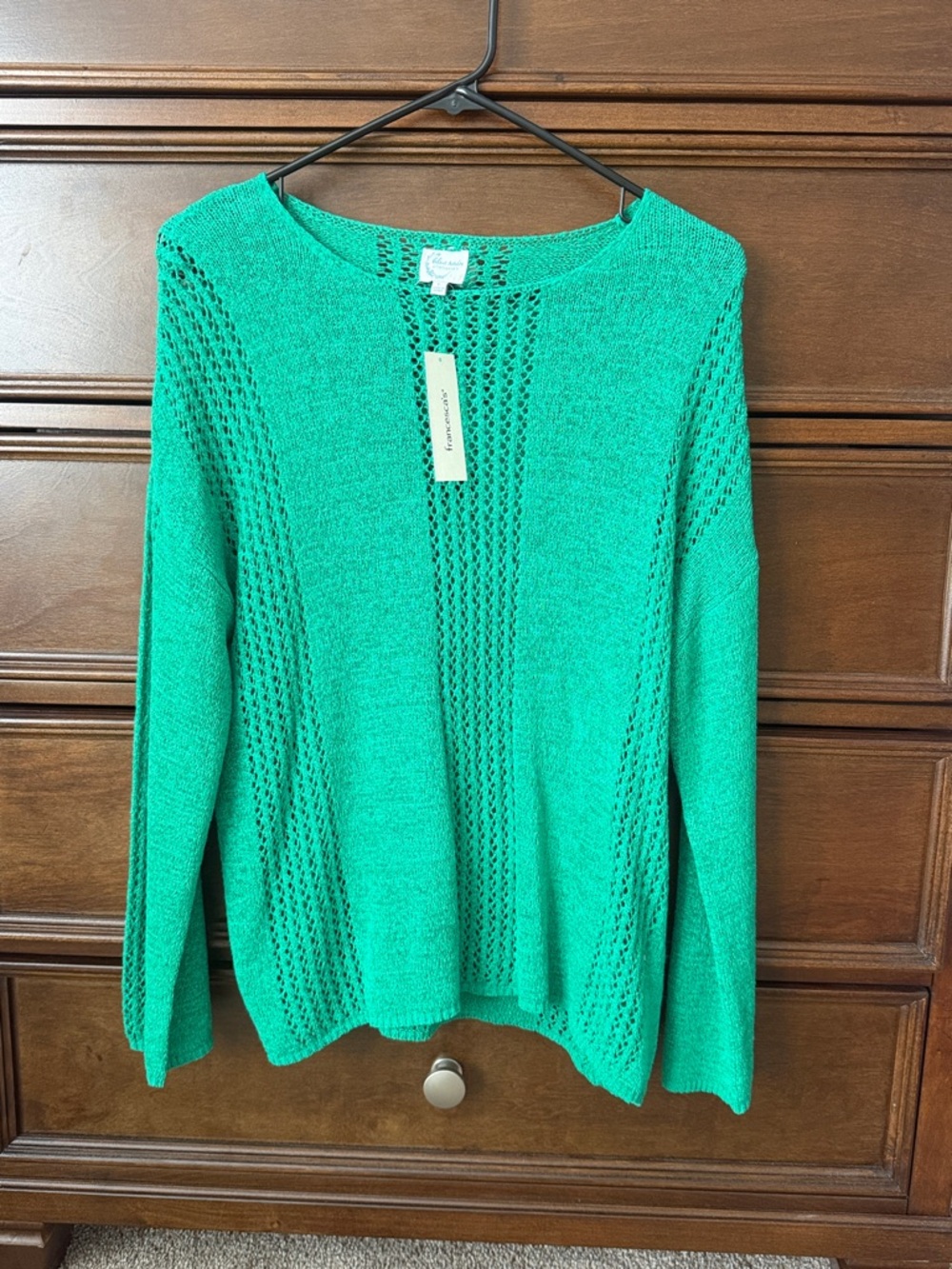 Francesca's Collections Teal Open-Knit Crewneck Sweater
